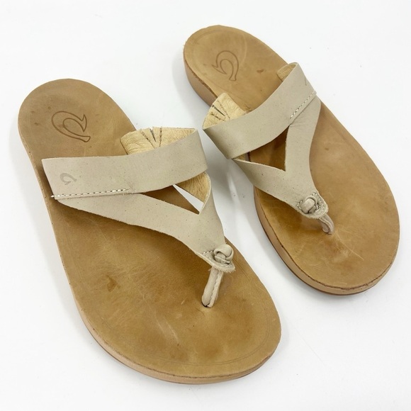 ✅ Olukai Kaekae Ko's Women's Tan Leather Sandals Size 5 - Picture 1 of 8